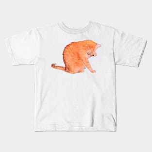 Orange Cat Washing Cute Watercolor Style Kids T-Shirt